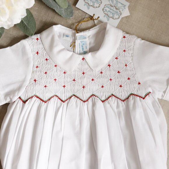 Newborn Boy's Smocked Diamond Creeper Red Embroidery Romper Feltman Brothers NWT - Picture 2 of 4